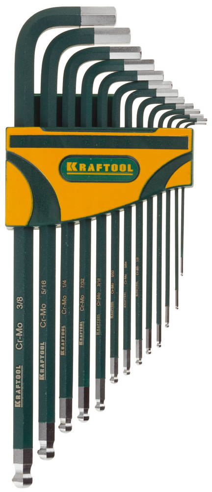 KRAFTOOL HEX-ball, 13 шт, набор дюймовых шестигранных ключей с шаром (27444-H13)
