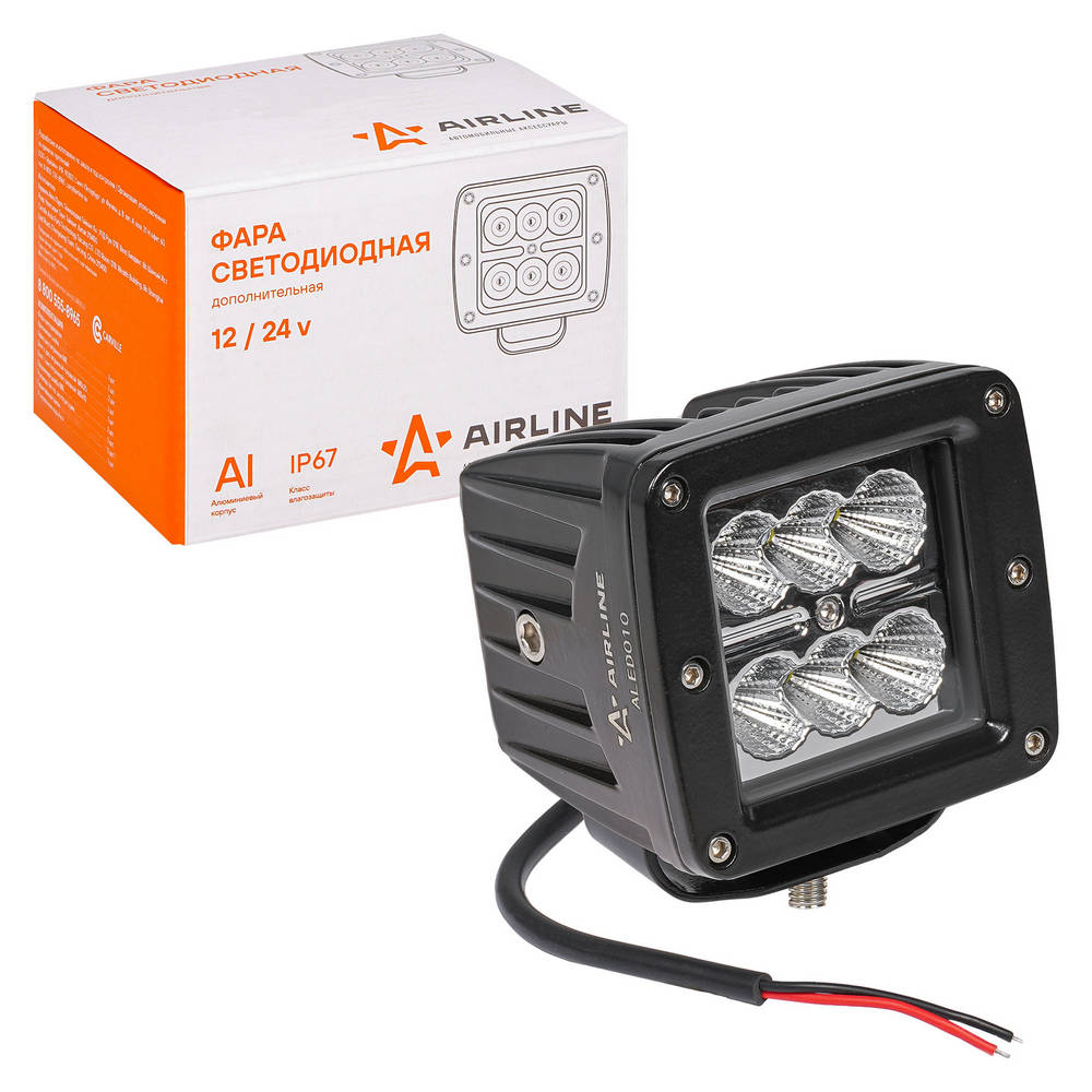 Фара светодиодная прямоугольная, 6 LED рассеяный свет, 18W, 82х75х75 12/24V ALED010