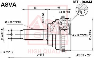 ШРУС НАРУЖНИЙ 22x50x25  (гарантия 6 месяцев) [12] MT04A44