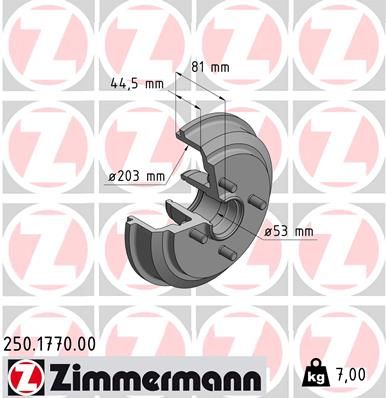 Торм.барабан 203x44 4 отв. min 2 250177000