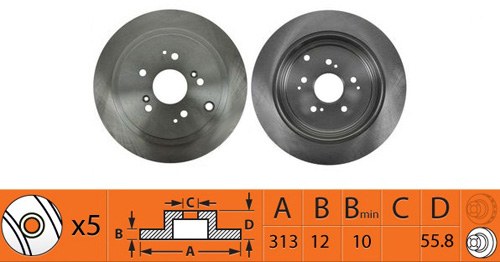 Диск тормозной ACURA MDX 03.03-01.06, HONDA MR-V 10.05-10.08, HONDA Pilot 01.02-01.08 BR28134