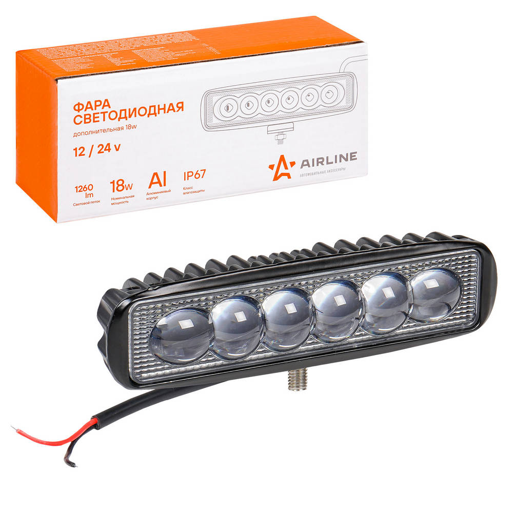 Фара светодиодная прямоугольная, 6 LED 4D линза, 18W, 157х42х40 12/24V ALED006