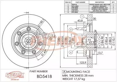 Диск тормозной задний MERCEDES-BENZ E-CLASS III (W211) BD5418