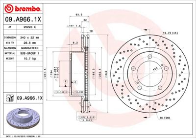 Диск тормозной передний перфорированный TOYOTA LAND CRUISER 200 09.A966.1X