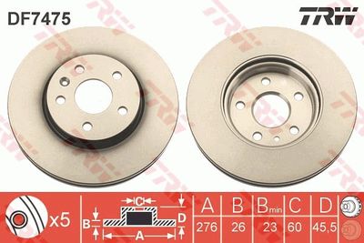 Диск тормозной передний CHEVROLET AVEO (T300), CRUZE (J300), OPEL ASTRA J DF7475