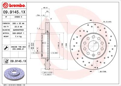 Диск перфорированный Brembo Xtra 09.9145.1X