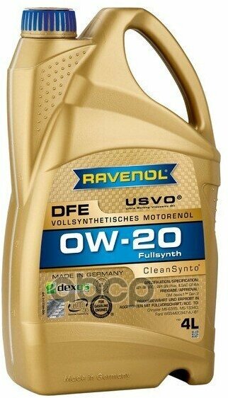 Моторное масло RAVENOL DFE 0W-20 4л (111110900401999) 4014835853768