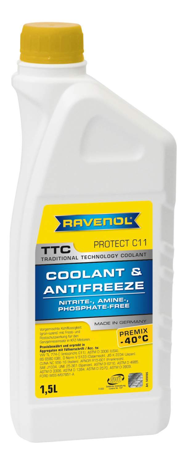 Антифриз RAVENOL TTC Protect C11 Premix -40C (готовый) 1,5л (141010515001999) 4014835755314