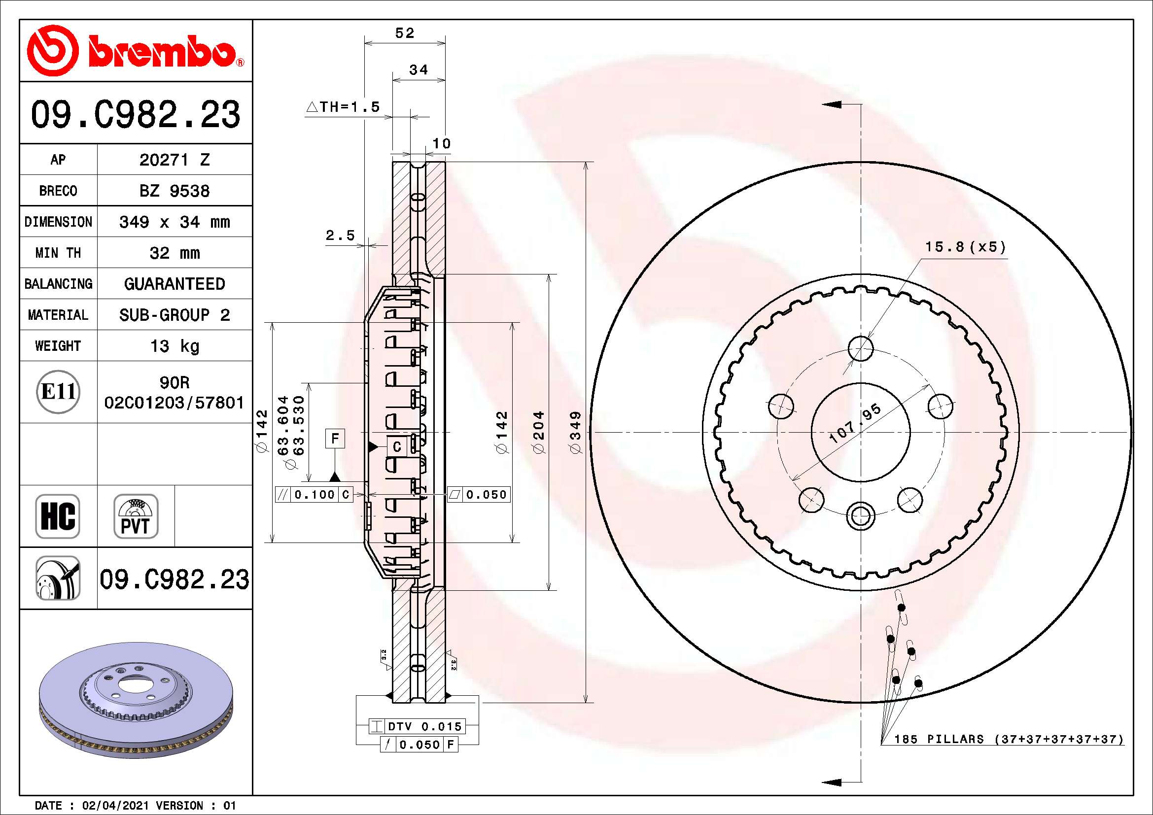Диск тормозной 09.C982.23