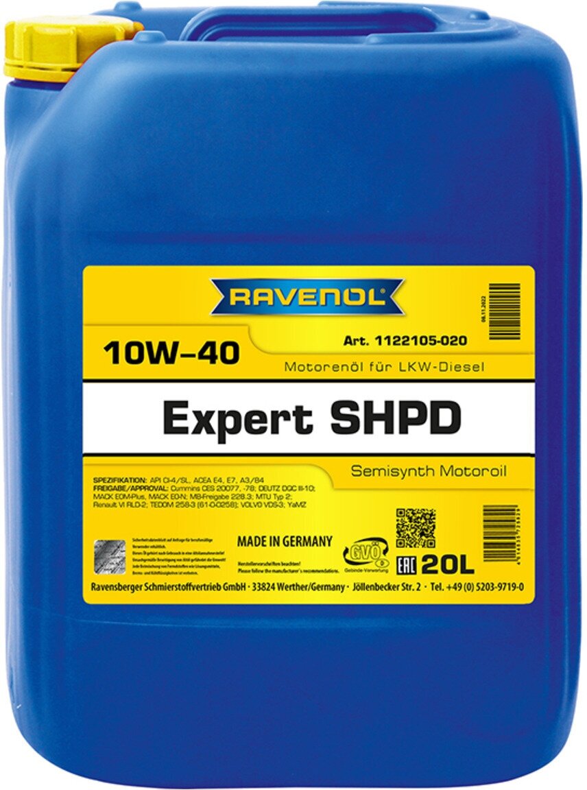 Моторное масло RAVENOL Expert SHPD 10W-40 20л (112210502001999) 4014835725829