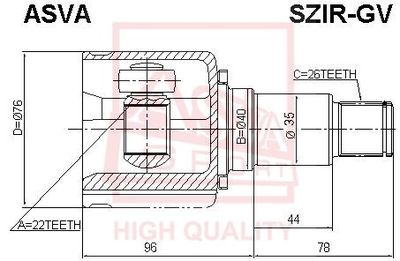 ШРУС ВНУТРЕННИЙ ПРАВЫЙ SUZUKI GRAND VITARA JB627 [12] SZIRGV