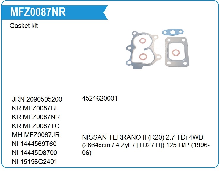 Комплект прокладок турбокомпрессора MFZ0087NR