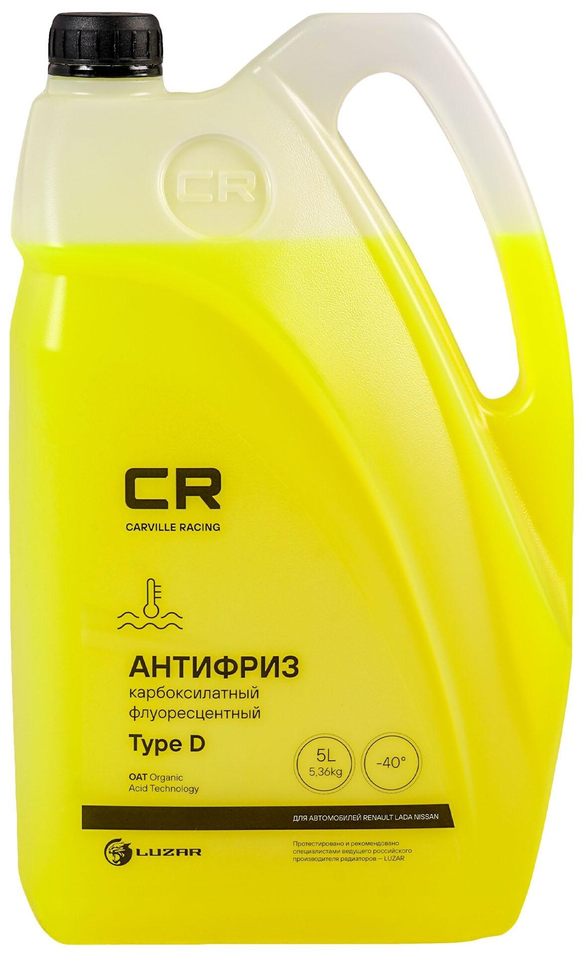 Антифриз CR для ам Renault (Лада, Nissan), Type D, флуор. -40°С, желтый, готовый, 5л5.37кг L2018536