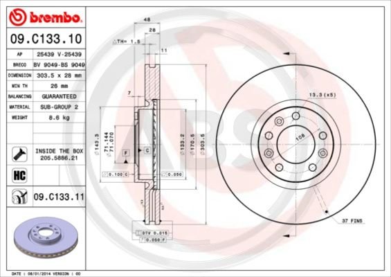 Диск тормозной 09.C133.11